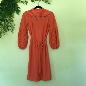 Vintage 1970’s Coral Machine Knitted Dress S